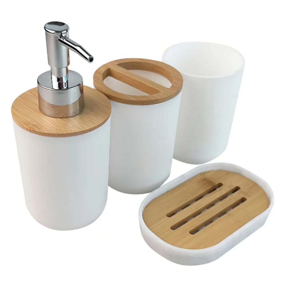 SET DE BAÑO x4 PLASTICO Y BAMBOO LKA221109-6