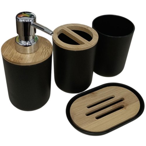 SET DE BAÑO x4 PLASTICO Y BAMBOO CIRCULAR