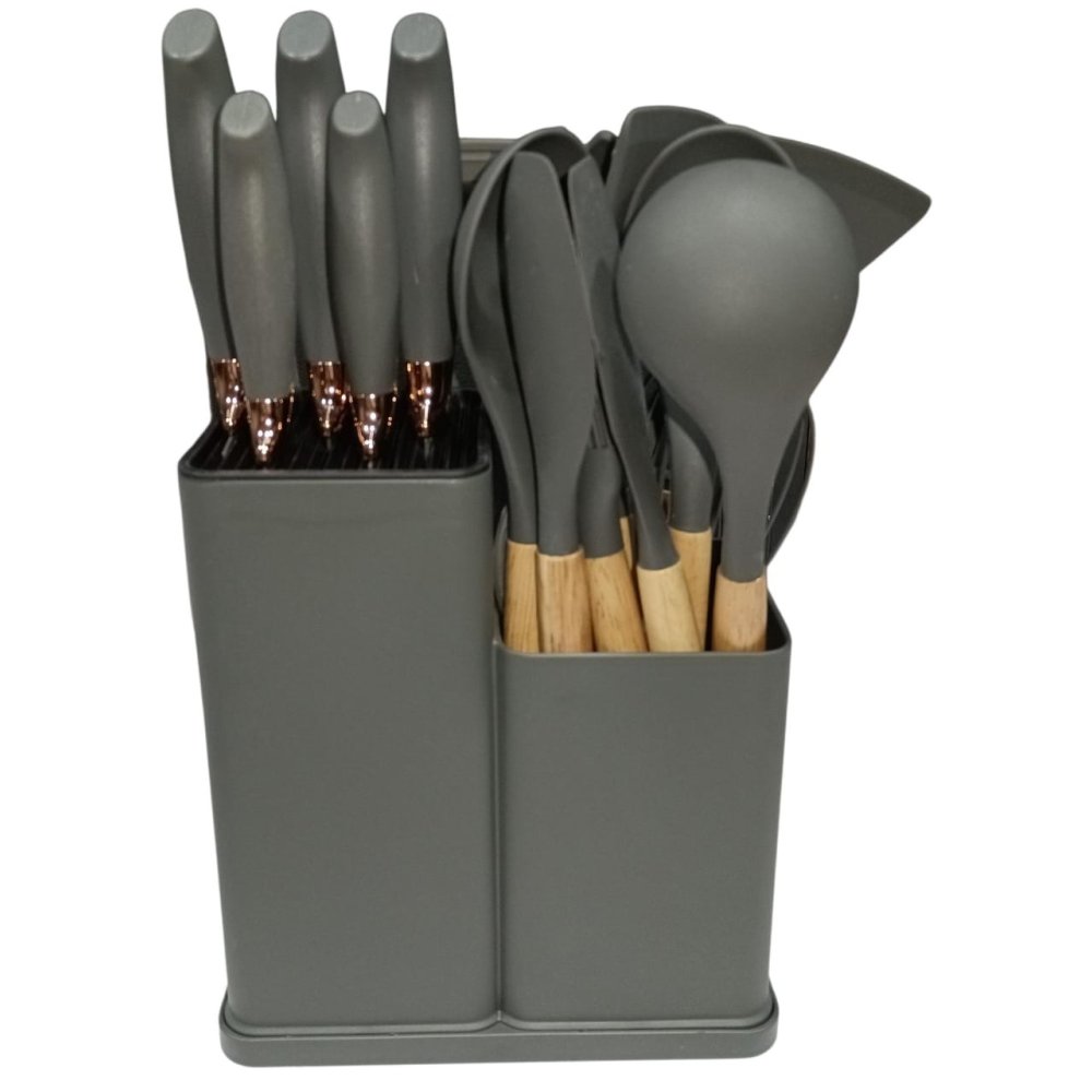 UTENSILLOS P/COCINA SILICONA C/BASE x19