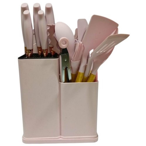 UTENSILLOS P/COCINA SILICONA C/BASE x19