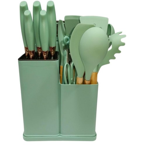 UTENSILLOS P/COCINA SILICONA C/BASE x19