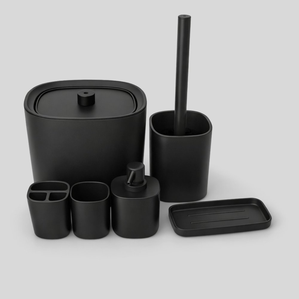 °SET DE BAÑO 6 PIEZAS CUADRADO NEGRO