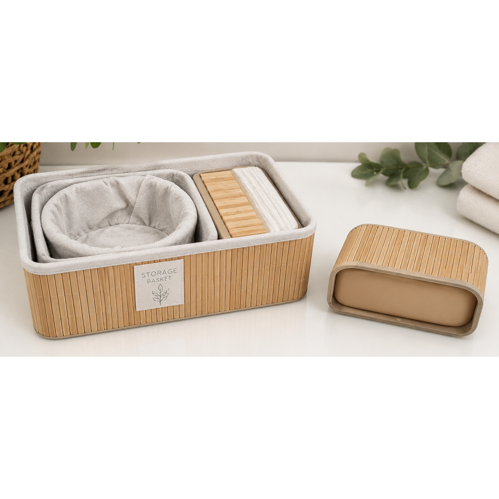 °CANASTOS SET X 4 C/TELA BLANCA VARILLA GRUESA