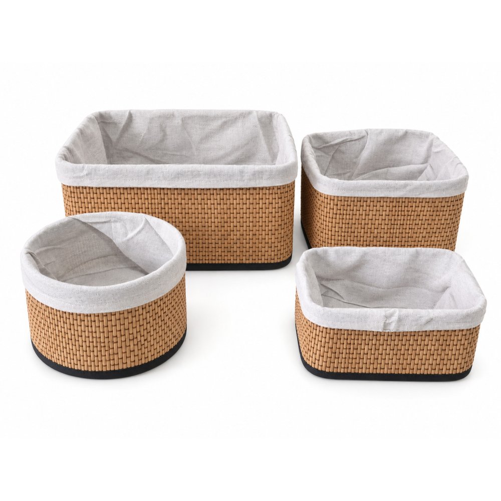 °CANASTOS SET X 4 C/TELA BLANCA