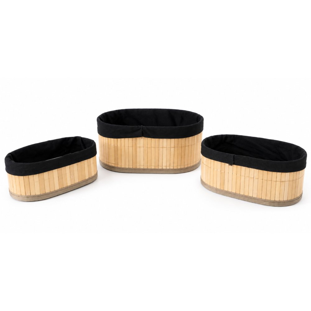 °CANASTOS SET X 3 C/TELA NEGRA OVALADO